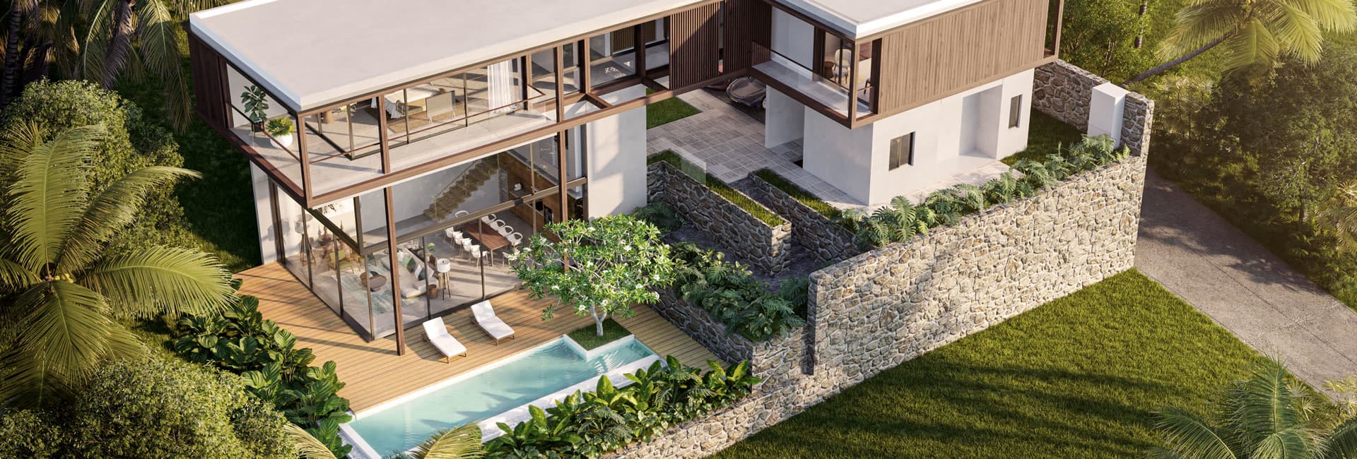 Architektura willi Kiara Reserve z lotu ptaka